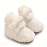 Infant Toddler Winter Plush Warm Cotton Boots - Casual Classic Solid Color Ankle-High Slip-On Round Toe Booties with Soft Fabric Upper, Inner & Sole - Comfortable Outdoor Daily Wear for Boys & Girls