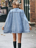 Single Breasted Cape Denim Coat Women Spring Fall Fashion Vintage Pockets Loose Jean Jacket Female Streetwear 240103