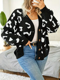 Plus Size Leopard Pattern Cardigan, Casual Long Sleeve Buttons Cardigan, Women's Plus Size Clothing