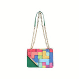 Plaid Pattern Lightweight PU Leather Crossbody Bag - Adjustable Strap, Unlined, Magnet Closure, Perfect for Daily Use - Stylish, Trendy, and Easy to Carry