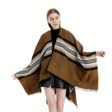 Cozy Oversized Plaid Print Blanket Shawl - Soft, Warm, Windproof, and Thick Cape with Classic Geometric Pattern for Outdoor Use - Perfect for Cold Weather, Camping, and Hiking