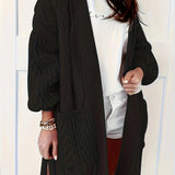 Cozy Plus Size Knit Cardigan - Comfy Cable Pattern with Pockets, Long Sleeve, Open Front - Ideal for Everyday Wear