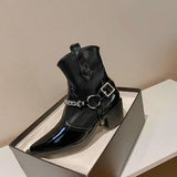 Pointed Toe Boots Women's  New Winter Heel Chain Thick Bottom Short Tube Elastic Fashion Western Boot Kq8