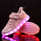 Boy's Trendy Skate Shoes With LED Light Up Design, Comfy Non Slip Casual Hook & Loop Fastener Sneakers