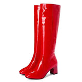 Autumn Winter Women Patent Leather Knee High Boots Women Waterproof White Red Black Party Fetish Shoes Lady Kq8