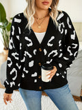 Plus Size Leopard Pattern Cardigan, Casual Long Sleeve Buttons Cardigan, Women's Plus Size Clothing