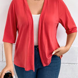 Plus Size Solid Open Front Top - Flattering 3/4 Sleeve Kimono for Casual Daily Wear, Versatile for Spring and Fall Seasons - Womens Plus Size Clothing for Comfort and Elegance