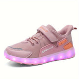 Boy's Trendy Skate Shoes With LED Light Up Design, Comfy Non Slip Casual Hook & Loop Fastener Sneakers