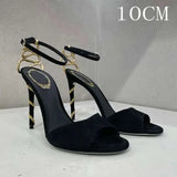 Serpentine Wrapped Black Stiletto Heels  Summer New Sexy Socialite Open Round Toe Sandals Women Kq8