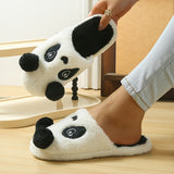 Cozy Panda Plush Slippers for Women - Soft, Thick Faux Rabbit Fur, Quiet Embroidered Design, Perfect for Indoor Wear in Spring, Fall & Winter