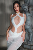 goosudu Cutout See-through Mesh Dress - White