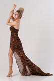 goosudu Leopard High Slit Mesh Maxi Dress