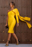 goosudu Abbey Yellow One Shoulder Bandage Dress