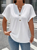 Plus Size Solid Textured T-Shirt, Casual V Neck Short Sleeve T-Shirt, Women's Plus Size Clothing