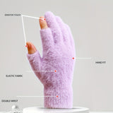 Open Fingers Plush Gloves Solid Color Plus Velvet Thickened Warm Gloves Convenient Touch Screen Gloves Women's Winter Coldproof Writing Gloves