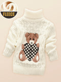 Cozy Fashion Bear Sweater - Soft, Thick, High-Quality Fleece Turtleneck Knitwear for Girls and Boys - Warm, Winter, Casual, Everyday Wear