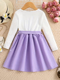 Elegant Floral Princess Dress for Girls - Chic Ruffled Design with Belt, Long Sleeves, All-Season Polyester Wear