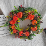 Autumn Harvest Wreath - 17.78in Peonies and Pumpkins with Berries and Pinecones, Suitable for Halloween, Thanksgiving, Christmas, Easter and Farmhouse Decor