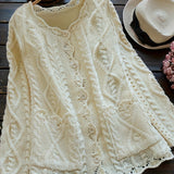 Plus Size Solid Cable Knit Button Front Cardigan, Elegant Scallop Hem Pocket Long Sleeve Knitted Cardigan, Women's Plus Size Clothing