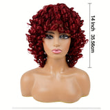 14 Inch Big Curly Afro Kinky Wigs with Bangs - Heat Resistant Ombre Synthetic Hair Replacement Wigs for Women - 180% Density, Rose Net Cap, Party Style, Daily Wear, Cosplay