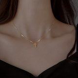 Minimalist Style Tiny Cross Pendant Necklace, Silver Color Neck Jewelry Gift For Women