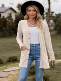 Plus Size Double Pockets Button Front Cardigan, Casual Long Sleeve Cardigan For Spring & Fall, Women's Plus Size Clothing