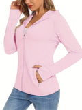 Long Sleeve Sun Protection Hoodie - Quick Drying, Breathable, Soft, Skin Friendly, Full Zipper, Pocket, High Stretch Polyester - Perfect for Outdoor Sports, Fitness, Hiking, Jogging, Beach, Travel, and Daily Activities