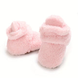Infant Toddler Winter Plush Warm Cotton Boots - Casual Classic Solid Color Ankle-High Slip-On Round Toe Booties with Soft Fabric Upper, Inner & Sole - Comfortable Outdoor Daily Wear for Boys & Girls