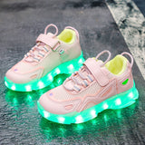 Vibrant Mixed Color Charging Light Sneakers - Breathable Mesh Upper, Shock-Absorbing Midsole, Reflective Safety Strip, All-Season Wear, Comfortable Fit for Active Boys