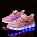 Boy's Trendy Skate Shoes With LED Light Up Design, Comfy Non Slip Casual Hook & Loop Fastener Sneakers