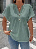 Plus Size Solid Textured T-Shirt, Casual V Neck Short Sleeve T-Shirt, Women's Plus Size Clothing