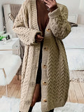 Chic Plus Size Cozy Cable Knit Cardigan - Button-Up Long Sleeve, Versatile Everyday Sweater for Full-Figured Women