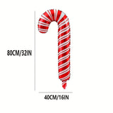 5pcs 32-inch Christmas Canes, Christmas Theme Party Decoration, Aluminum Film Balloons