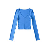 goosudu Kiana Solid Color V-neck Slim Long Sleeve Cropped Top