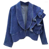 Women's Jackets  Autumn Spring Women Ruffles Korean Style Fashion Denim Jacket Coat Woman Clothes Designer Coats