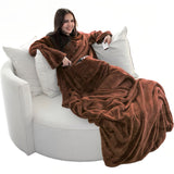 1pc Luxurious Oversized Wearable Blanket with Cozy Sleeves and Handy Pockets - Super Soft, Warm Snuggle Comfort for Home, Office, and Travel Use