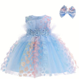 Baby Girls' 2pc Enchanting Floral Mesh Gown & Headband Set - Sleeveless - Ideal for Party Performances & Gifts