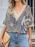 Spring/Summer Elegance: Chic Paisley Guipure Lace V-Neck Top - Durable, Non-Sheer & Easy Care