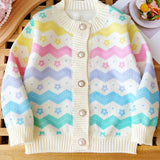 Adorable Girls Pearl Button Bow Knitted Sweater Cardigan - Soft, Cozy & Fashionable for Your Little Princess!