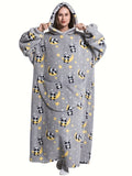 Cozy Plus Size Cartoon Penguin Sherpa Fleece Nightgown - Soft, Warm, Oversized Wearable Blanket for Fall & Winter - Plus Size Nightgowns & Sleepshirts