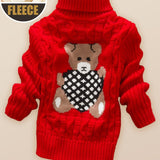 Cozy Fashion Bear Sweater - Soft, Thick, High-Quality Fleece Turtleneck Knitwear for Girls and Boys - Warm, Winter, Casual, Everyday Wear