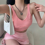 goosudu Lizzy Solid Color Ribbed Sleeveless Camisole Cropped Top