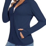 Long Sleeve Sun Protection Hoodie - Quick Drying, Breathable, Soft, Skin Friendly, Full Zipper, Pocket, High Stretch Polyester - Perfect for Outdoor Sports, Fitness, Hiking, Jogging, Beach, Travel, and Daily Activities