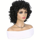 10 inch Synthetic Afro Curly Wig with Flattering Bangs - Natural Looking, High-Quality fibers for Women - Easy Maintenance, Versatile Style