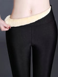 Plush Lined High Waist Thermal Leggings, Soft & Comfy Solid Color Elastic Tights For Fall & Winter, Women's Sleepwear & Loungewear