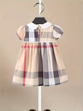 Girls Charming Plaid Dress - Crafted from Soft and Breathable Pure Cotton, Short Sleeves, Classic Lapel Design - Perfect for Warm Weather and Summer Outings