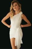 goosudu Drape One Shoulder Mesh Mini Dress - White