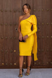 goosudu Abbey Yellow One Shoulder Bandage Dress