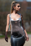 goosudu Chain Mail Metallic Mini Party Dress - Silver