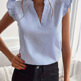 Chic Striped V-Neck Ruffle Sleeve Blouse - Elegant & Versatile Womens Casual Wear for All Seasons